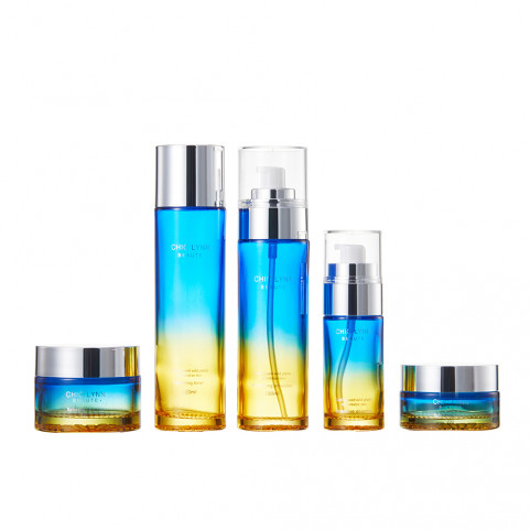 Factory Price Cosmetic Skincare Packaging 100ml 50g 30g Blue Glass Cream Jars with Screw Cap Eye Drop Use