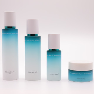 Frosted Blue & White Gradient Cosmetic Cream Glass Bottles Skincare Packaging Serum Lotion Pump Toner Spray Bottle Screw Cap #1
