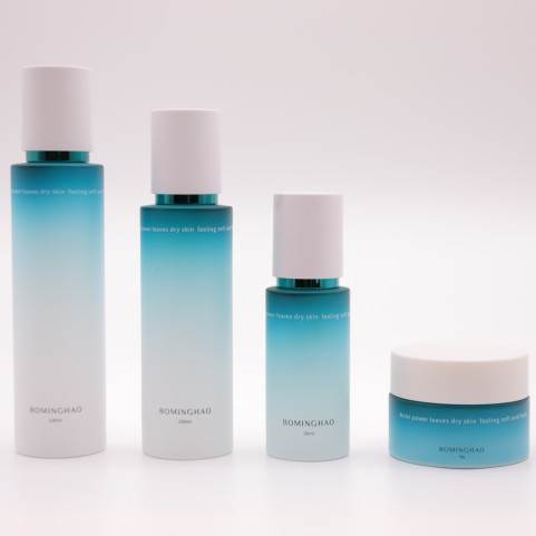 Frosted Blue & White Gradient Cosmetic Cream Glass Bottles Skincare Packaging Serum Lotion Pump Toner Spray Bottle Screw Cap