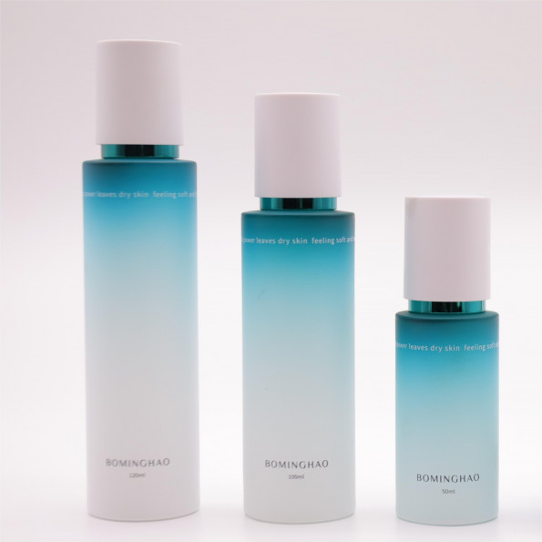 Frosted Blue & White Gradient Cosmetic Cream Glass Bottles Skincare Packaging Serum Lotion Pump Toner Spray Bottle Screw Cap #3