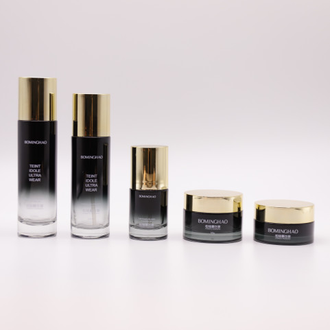 Custom 50g 40 100 120 ml Empty Skin Care Cream Glass Bottle and Jar Black Containers for Cosmetics
