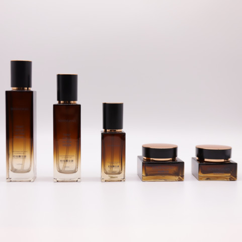 High Quality square Shape Brown Gradient Transparent Cosmetic Airless Bottle Unique Acrylic Airless Pump Bottle with Color