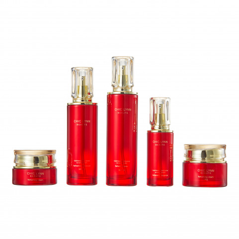 Wholesale Custom Luxury Cosmetic Glass Empty Bottles 150ml 120ml 50ml 50g 30g Beautiful Red Flat Practical Cosmetic Packaging