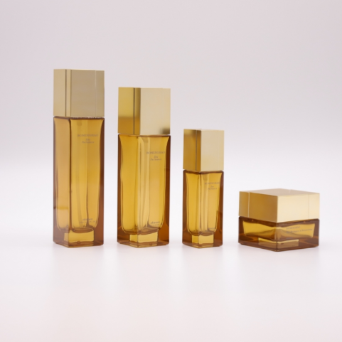 Tea Brown Fashionable Skincare Set Packaging Semi Transparent Empty Cosmetic Glass Bottle with Screw Cap for Custom Printing