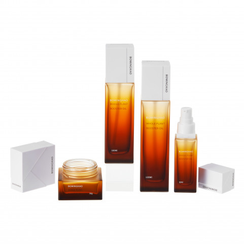 OEM Custom Gradient Sunset Cosmetic Bottle Jar Set Semi Transparent Glass with Screw Cap for Eye Drop Skincare Packaging