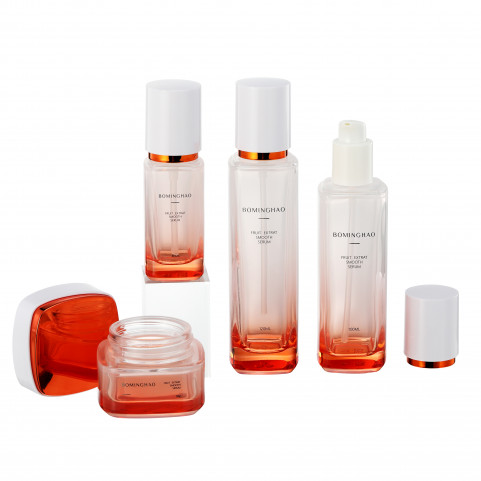 Korean Style Minimalist Semi Transparent Empty Cosmetic Bottle Flat Glass Cosmetic Bottle for Skincare Set Packaging for