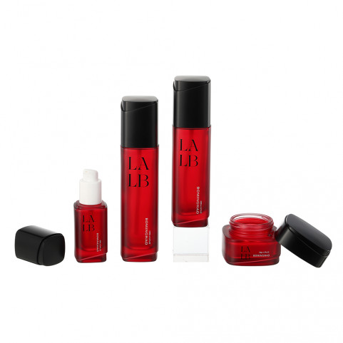 Customized Square Face Cream Jar Matte Finish Flat Screw Cap Wine Red Fashionable Makeup Lotion Bottle Custom Packaging Set