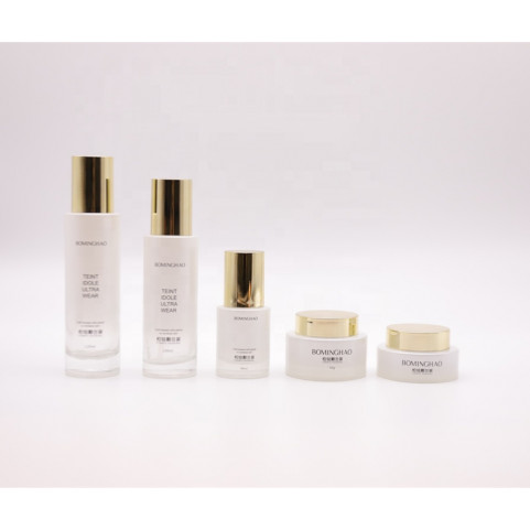 Pearl White Cosmetics Glass Container Set 50G Cream Glass Jar 40 100 120Ml Skin Care Cream Package Lotion Bottle