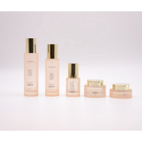 Gentle Orange Pink Cosmetics Glass Container Set 50G Cream Glass Jar 40 100 120Ml Skin Care Cream Package Lotion Bottle