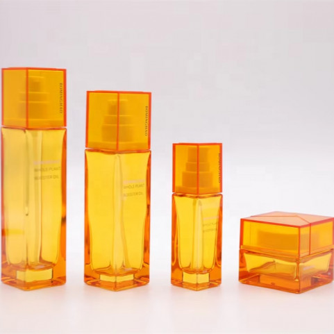 Orange Transparent 50G 15 30 40 100 120 Milliliter Cosmetic Bottle Printing Glass Cosmetic Bottle Jar Skincare Set Packaging