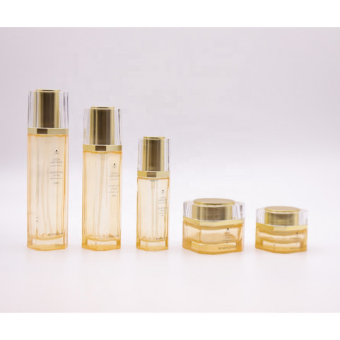Light Gold Translucent Cosmetics Glass Container Set 50G High-End Glass Jar 40 100 120Ml Skin Care Cream Set Lotion Bottle
