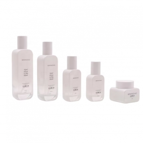 Opaque Thickened 50ml Square Skin Care Glass Jar Oiled Screw Cap Protective Face Cream Bottle Container Skin Care Packaging Set