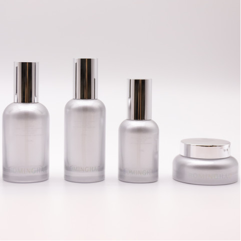 Unique Silver Color Glass Bottle Round Shape Cosmetic Airless Bottle Cosmetic Packaging Glass Bottle