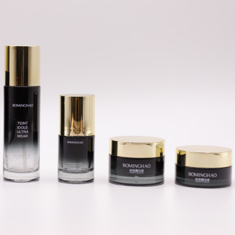 Custom Cosmetic Bottle 50g 40 100 120ml Empty Skin Care Cream Glass Bottle and Jar Black Containers for Cosmetics