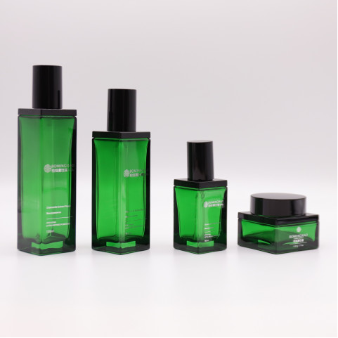 Hot Selling Unique Skin Care Glass Bottles Multi-capacity Specifications Green square Skin Care Packaging Glass Bottles