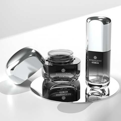 OEM Custom Cosmetic Glass Bottle Jar 50g 40 100 120ml Empty Skincare Cream Glass Bottle Jar Black Containers