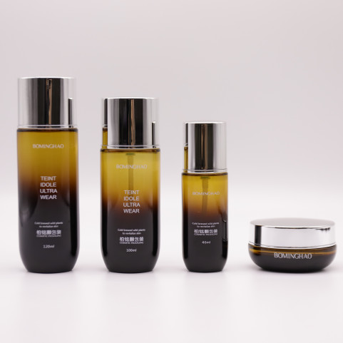 Wholesale Brown Gradient Transparent Round Shape Cosmetic Airless Bottle Unique 30ml Cosmetic Packaging Glass Bottle