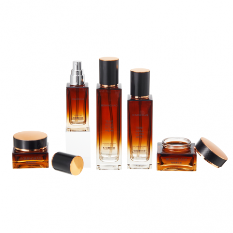 Custom Luxury 50g 40ml 100ml 120ml Cosmetic Glass Bottle Cream Jar Green Frosted Glass Cosmetic Skin Care Set Packaging