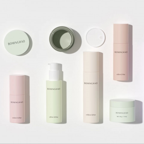 Hot Sale Luxury Colorful Gradient Cosmetics Glass Bottle Set Skin Care Face Cream Tank Lotion Pump Dropper Jar Bottle Set