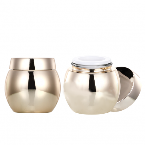 Luxury Flat Shape Cosmetic Airless Bottle with Gold Cap Gold Textured Glass Jar for Skin Care Serum Elegant Packaging