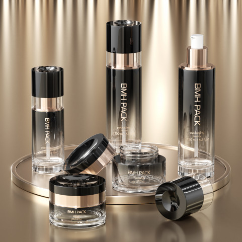 OEM ODM High Quality Round Shape Black Gold Gradient Transparent Cosmetic Airless Bottle Unique Airless Pump Bottle