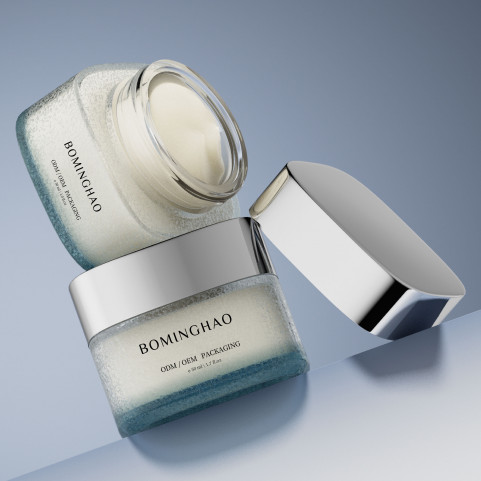 OEM ODM OBM Luxury 30g 50g 100g Glass Jars for Cream Empty Cosmetic Packaging for Eye Skincare Face Body for Wigs Flat Shape