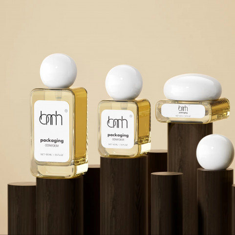 Luxury 30ml 50ml 100ml Glass Customized Serum Skincare Lotion Pump 1oz square Glass Bottle with Round Ball Cap Lid