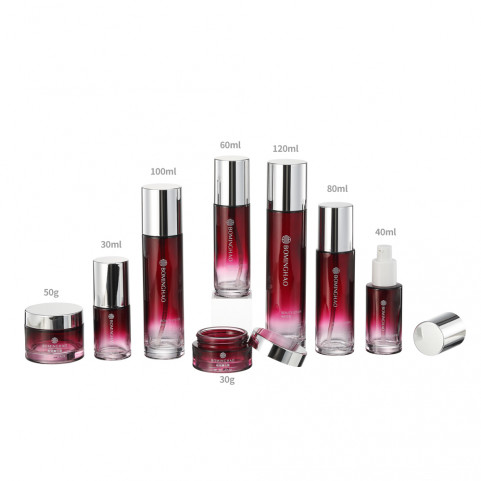 High Quality Luxury Cosmetic Glass Bottle Set for Skin Care 100ml 120ml 30g Flat Face Cream Jar Lotion Bottle