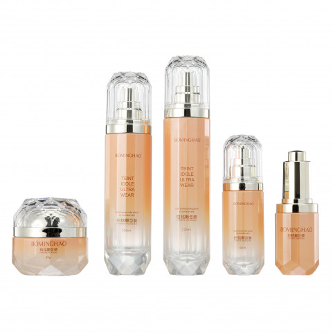Hot Sale Gradient Orange Color Skin Care Cosmetics Bottles and Jars Set Glass Bottle Custom Packaging Bottle Set Packaging