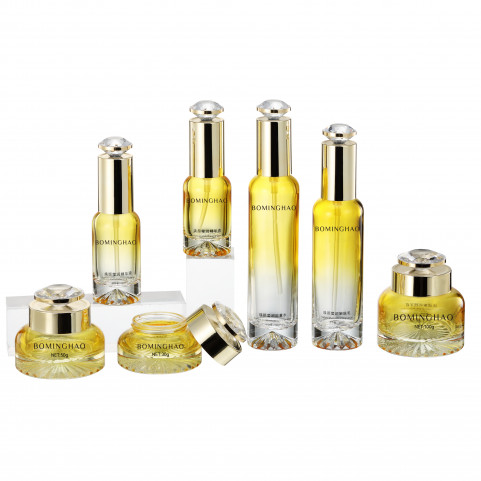 Eco Friendly Luxury Empty Glass Skincare Lotion Pump Bottle and Cream Jar Container Cosmetic Packaging Set for Skin Care