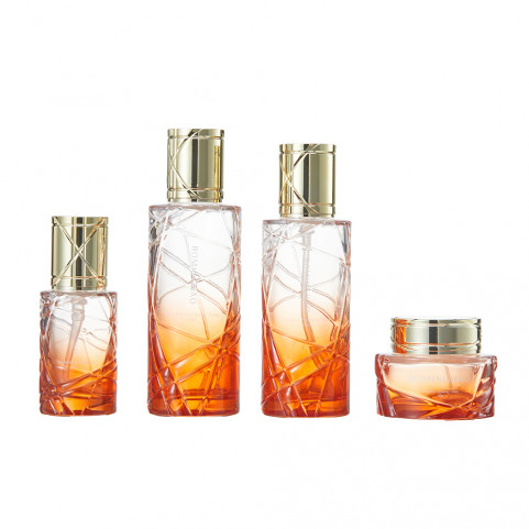 Round Orange Luxury Cosmetic Glass Bottles 30ml Flat Empty Jars for Skin Care Cream and Eye Drops Amber Color