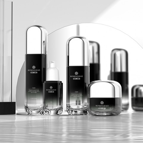OEM High Quality Custom Black Cosmetic Glass Bottle 40ml 100ml 120ml Skin Care Cream Empty Glass Container Jar