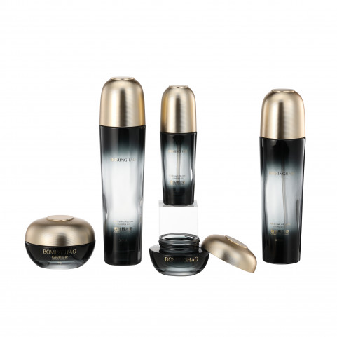 Luxury Custom Cosmetics Glass Bottle for Skin Care 40ml 110ml 130ml Gold Lid Screw Cap Face Cream Lotion Packaging for Eye Drops