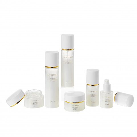 OEM ODM Luxury Natural Cosmetics Packaging Containers Clear Glass Bottle Face Cream Lotion Toner Cosmetics Skincare Set Bottle