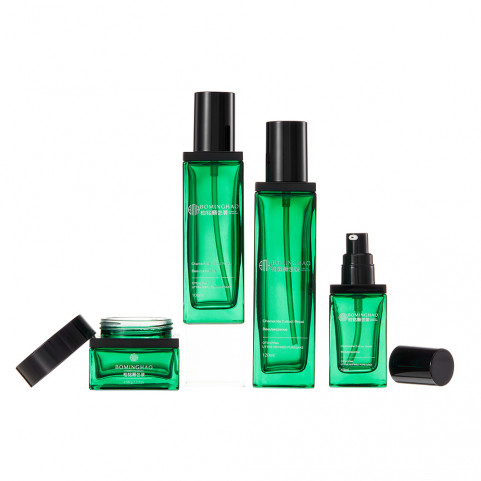 China Supplier Cosmetic Packaging Green Glass Bottle 30g 50g 100ml 200ml Screw Cap for Wigs 100ml Serum Lotion Bump Dropper Jar