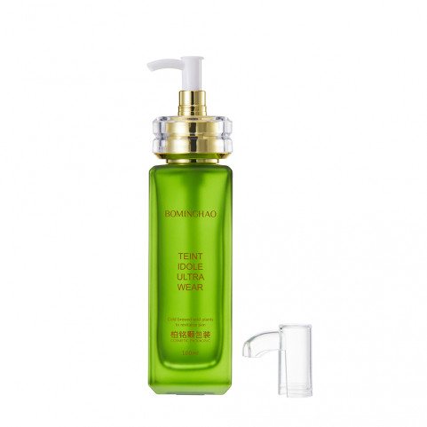 OEM ODM Luxury Green Frosting Glass Skincare Packaging Flat Shape Screw Cap Spray Pump Bottle for Face Cream & Body Oil