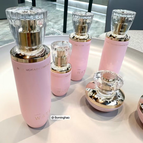 OEM Skincare Container Packaging 30ml 100ml 30g 50g Bottle Jar Set Luxury Pink Empty Cosmetic Glass Bottle