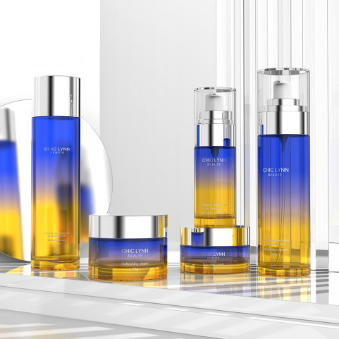 Cosmetic Packaging 100ml 50g 30g Glass Bottle Set Screw Cap Blue Yellow Amber Factory Price for Eye Drop Face Water Spray Glass
