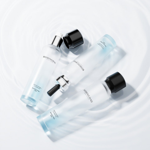 OEM ODM Luxury 30ml 50ml 100ml Glass Jar Skincare Packaging Set Flat Shape with Screw Cap for Serum Lotion Cream Free Sample